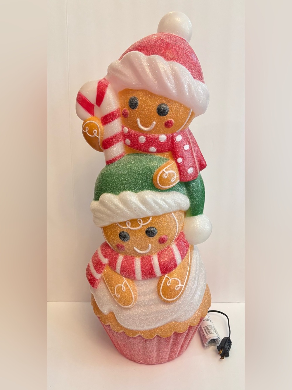 Cute Extra Large Light Up Gingerbread Cupcake Stack Blow Mold Christmas Decor